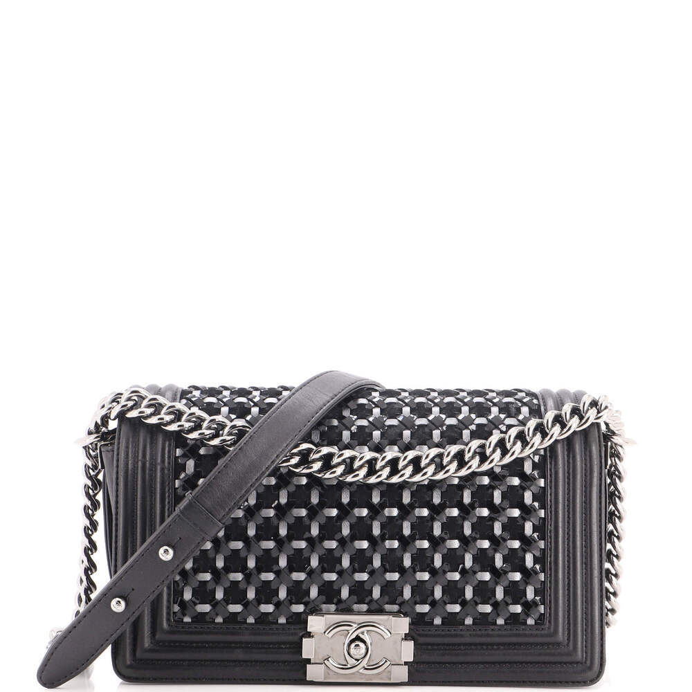 Chanel Old Medium Boy Flap Bag Braided Patent and Calfskin